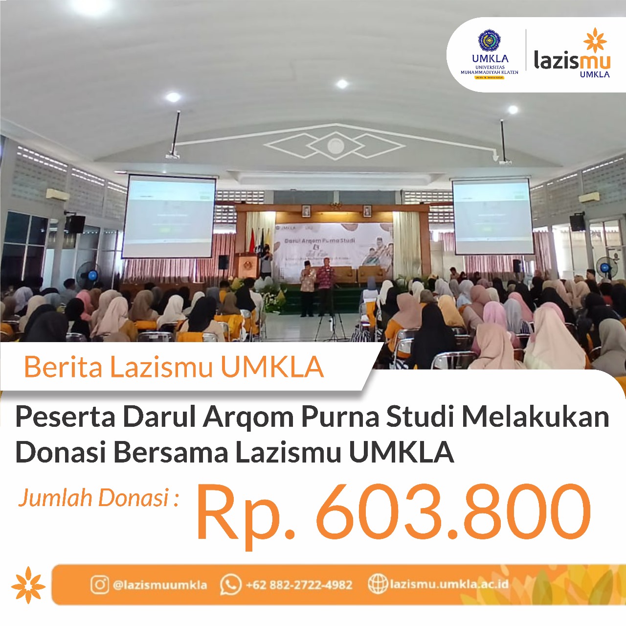 Peserta Darul Arqom Purna Studi Melakukan Donasi Bersama Lazismu UMKLA: Terkumpul Donasi Rp. 603.800